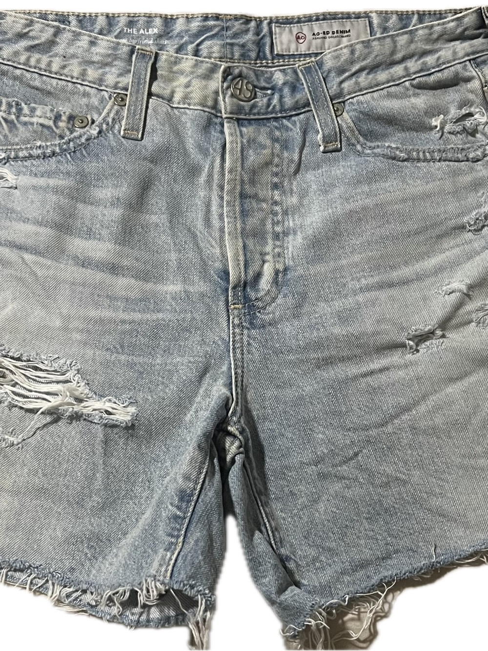 Ag Adriano Goldschmied Light Blue Distressed Denim Shorts Sz 25